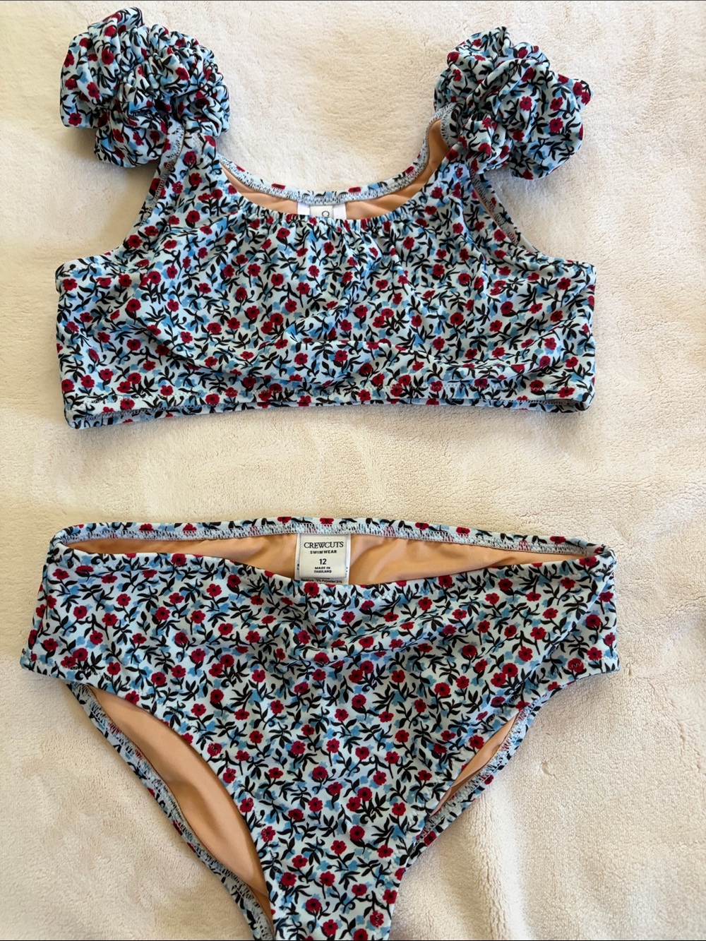 Crewcuts Blue Floral Two-Piece Bikini with Red Accents
